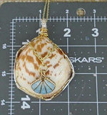 American Bittersweet Clam Pendant-White/Brown Colored-Turquoise-Gold Seashell Charm-Wire Wrapped-Beach Boho - South Florida Boho Boutique