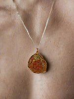 Clam Shell Pendant Copper Encased-Gold Tone Wire Wrapped-Gold Sparkled-Beach Boho - South Florida Boho Boutique