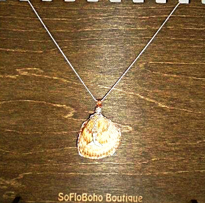 Cockle Shell Pendant With Fishtail Charm-wire wrapped - South Florida Boho Boutique