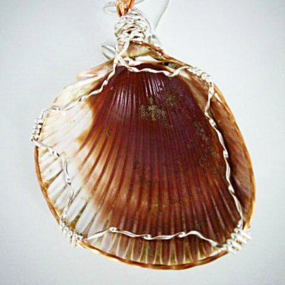 Cockle Shell Pendant With Fishtail Charm-wire wrapped - South Florida Boho Boutique