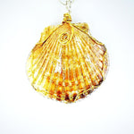 Scallop Shell Pendant-Gold Glitter Sparkle-Silver/Gold Wire Wrapped And Encased-Beach Boho