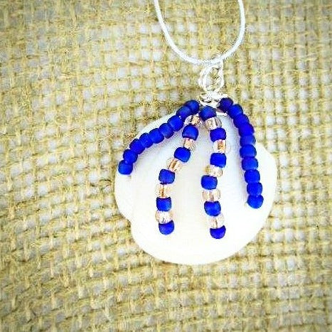Lucina Seashell Wire Wrapped Pendant-Opaque Purple/Silver Glass Beads-Silver-Boho Style - South Florida Boho Boutique