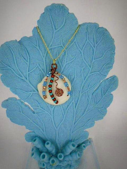 Lucina Seashell Pendant-Vintage Wire Wrapped-Color Glass Beads-Beach Boho - South Florida Boho Boutique