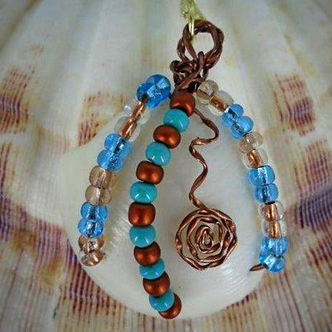 Lucina Seashell Pendant-Vintage Wire Wrapped-Color Glass Beads-Beach Boho - South Florida Boho Boutique