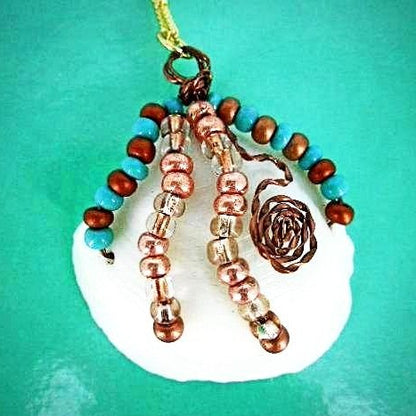 White Lucina Seashell Pendant-Vintage Wire Wrapped-Color Glass Bead-Beach Boho - South Florida Boho Boutique