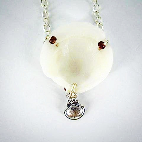 Natural Lucina Seashell Pendant-Silver Wire Wrap-Color Glass Beads-Boho Style - South Florida Boho Boutique