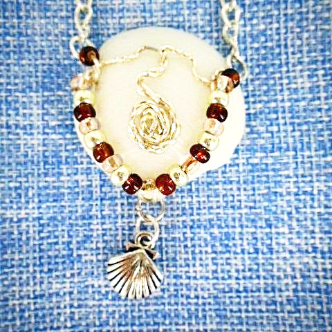 Natural Lucina Seashell Pendant-Silver Wire Wrap-Color Glass Beads-Boho Style - South Florida Boho Boutique