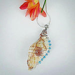 Banded Tulip Seashell-Copper And Silver Wire Wrap Blue Beads-Beach Boho - South Florida Boho Boutique