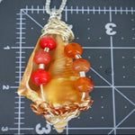 Fighting Conch Shell Pendant-Silver/Copper Wire Wrapped-Coral Glass Beads-Beach Boho - South Florida Boho Boutique