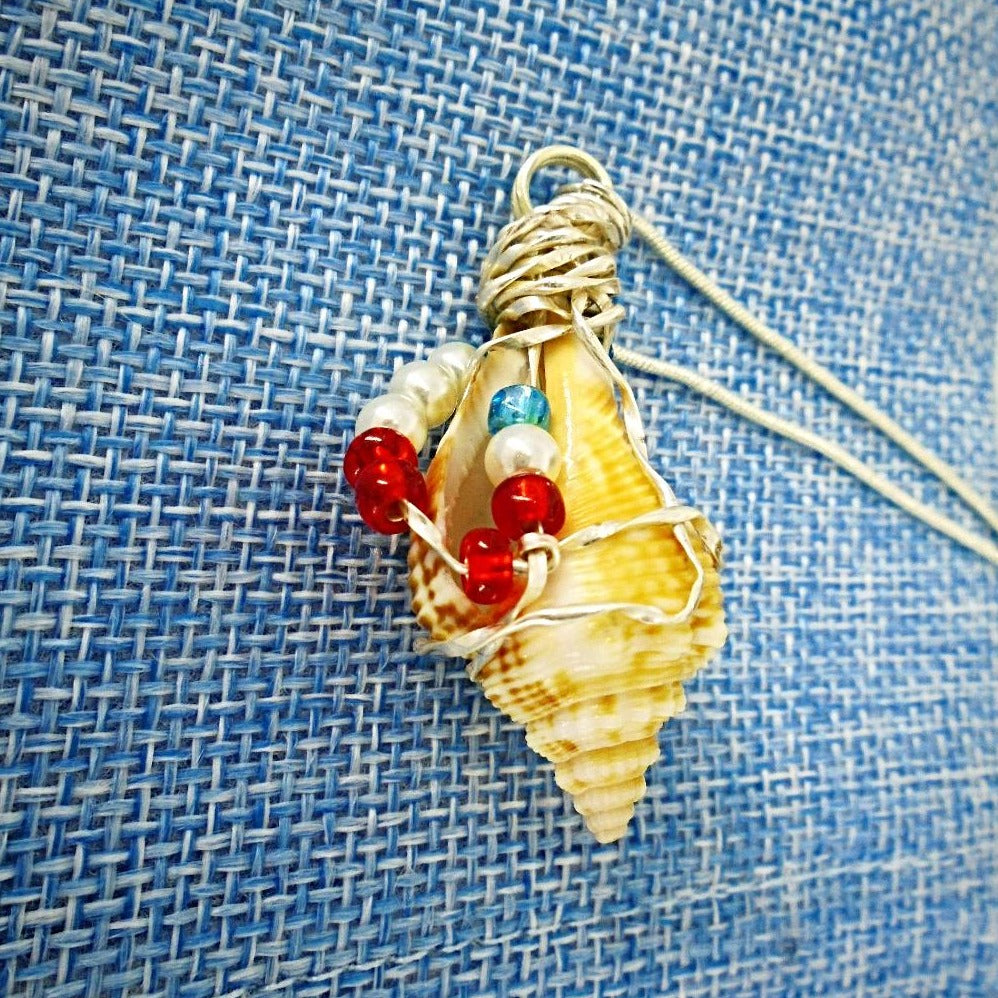 Natural Seashell Pendant-Silver Tone Wire Wrapped-Beach Boho-USA - South Florida Boho Boutique