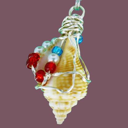 Natural Seashell Pendant-Silver Tone Wire Wrapped-Beach Boho-USA - South Florida Boho Boutique