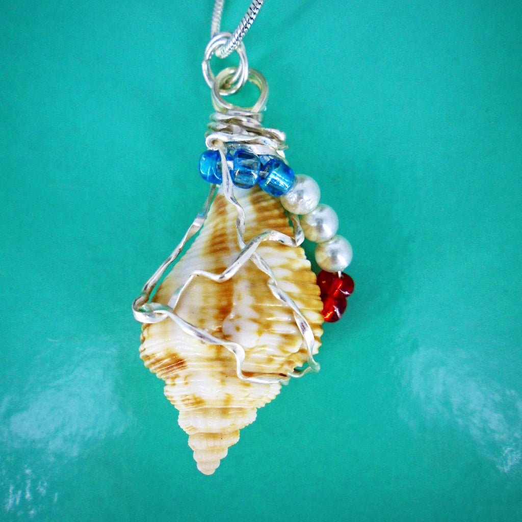 Natural Seashell Pendant-Silver Tone Wire Wrapped-Beach Boho-USA - South Florida Boho Boutique