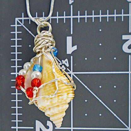 Natural Seashell Pendant-Silver Tone Wire Wrapped-Beach Boho-USA - South Florida Boho Boutique