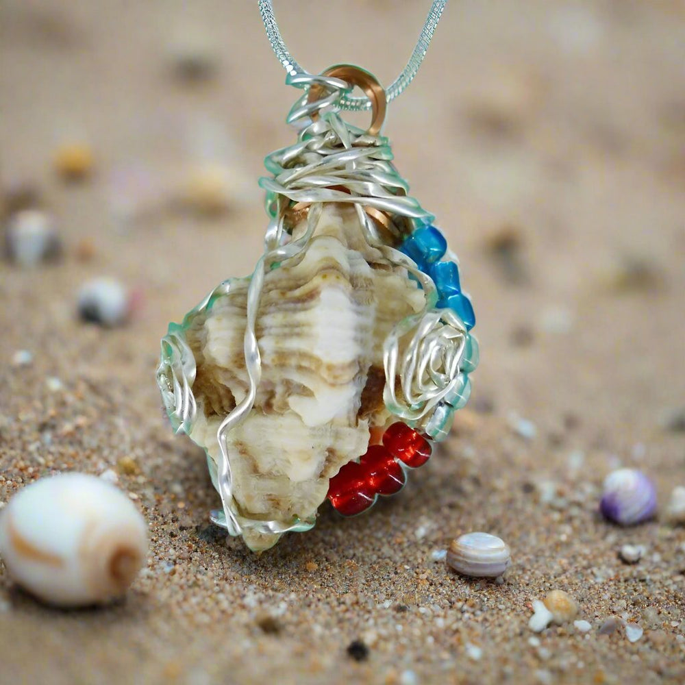 Natural Apple Murex Pendant-Wire Wrapped-Colored Beads-Beach Boho-USA - South Florida Boho Boutique
