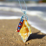 Fighting Conch Shell Pendant-Silver Wire Wrapped-Multi Color Glass Beads-USA Holiday Beach Boho - South Florida Boho Boutique