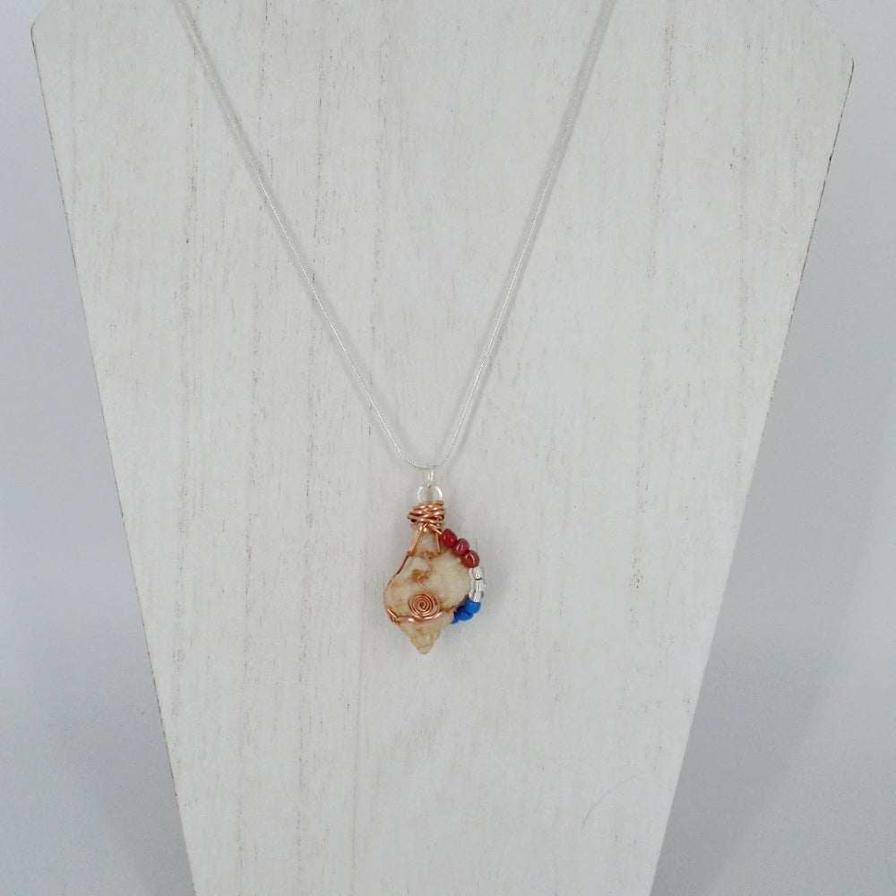 Florida Apple Murex Shell Pendant-Copper Wire Wrapped-Multi Color Glass Beads- USA Beach Boho - South Florida Boho Boutique