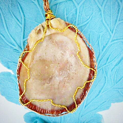 Clam Shell Pendant Copper Encased-Gold Tone Wire Wrapped-Gold Sparkled-Beach Boho - South Florida Boho Boutique