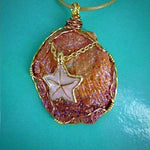 Orange Spiny Oyster Shell Pendant-Copper/Gold Wire Wrapped-Pink Starfish Charm - South Florida Boho Boutique