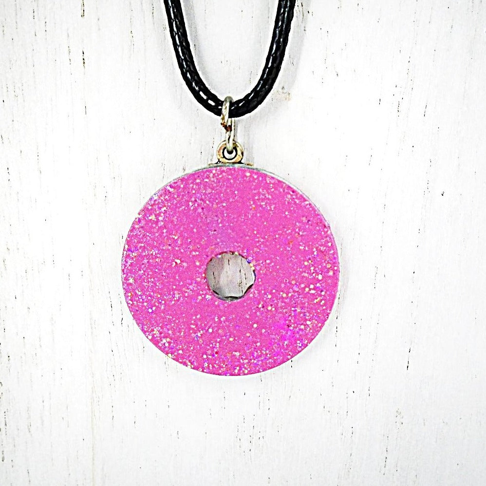 Pink metal pendant,beach/boho style,shiny, Swarovski Crystal, anchor charm, leather rope included - South Florida Boho Boutique