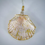 Orange Scallop Shell Pendant-Boho Style-Glitter Glazed Silver/Gold Wire Wrapped And Encased - South Florida Boho Boutique