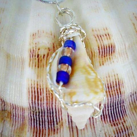 Horse Conch Seashell-silver Wire Wrapped-Color Glass Beads-Beach Boho - South Florida Boho Boutique