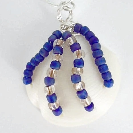 Lucina Seashell Wire Wrapped Pendant-Opaque Purple/Silver Glass Beads-Silver-Boho Style - South Florida Boho Boutique