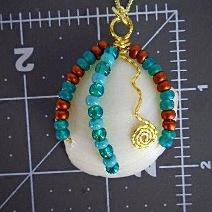 Lucina Seashell Pendant-Gold Wire Wrapped-Multi Color Glass Beads-Beach Boho - South Florida Boho Boutique