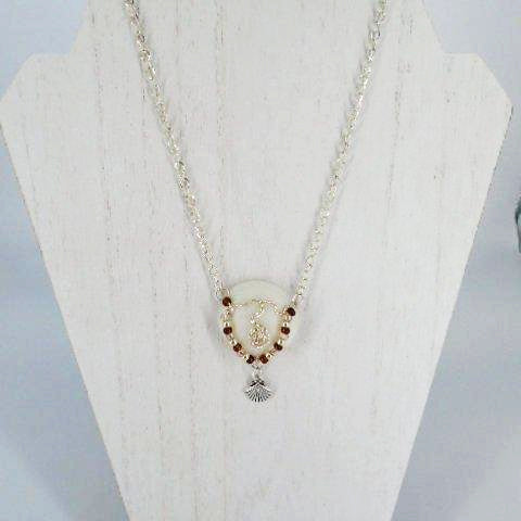Natural Lucina Seashell Pendant-Silver Wire Wrap-Color Glass Beads-Boho Style - South Florida Boho Boutique